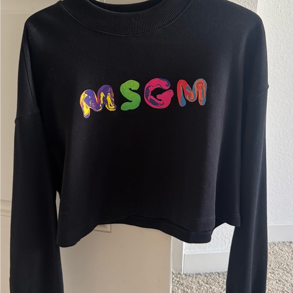 MSGM Black Sweatshirt with Multicolor Logo - Picture 1 of 2